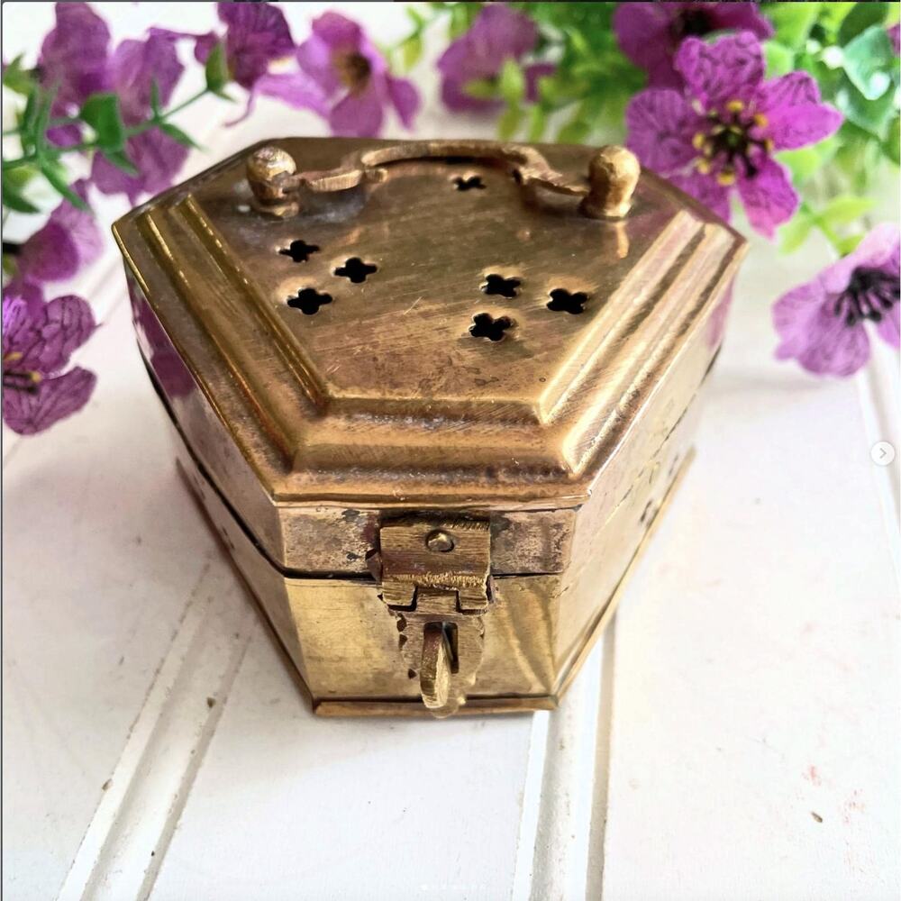 Vintage Brass Cricket Box Hinged Latched India